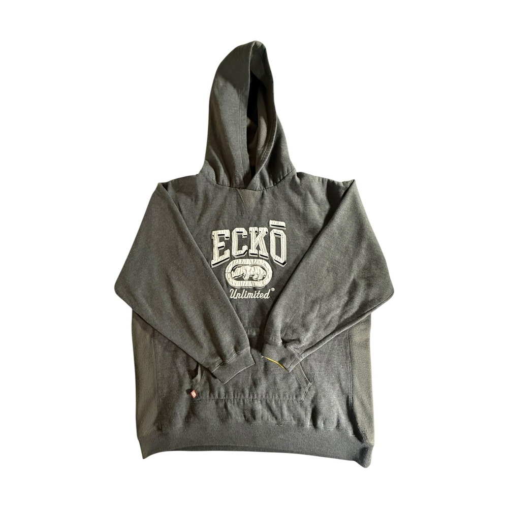 VINTAGE Ecko Unltd Hoodie Adult 3XL Gray Spellout‎ Stiched Pullover 90s Y2K Mens